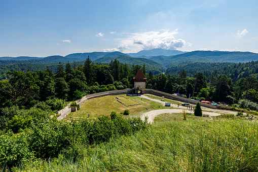 Rosenau, Rasnov, Romania - August 13, 2021: The castle of Rasnov or Rosenau in Romania