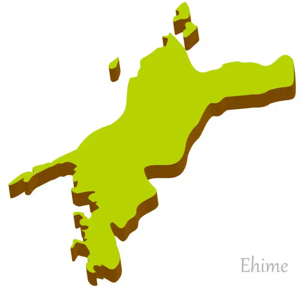 Vector illustration of Three-dimensional map of Ehime Prefecture, simple and natural