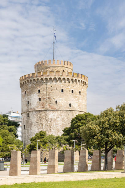 Young couple enjoying the view in the park in Thessaloniki, Greece.