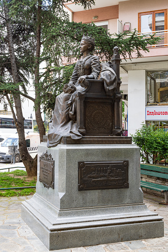 Thessaloniki, Greece - April 29, 2023: Sculpture of Olga Grand Duchess of Russia in Thessaloniki in Central Macedonia in Greece