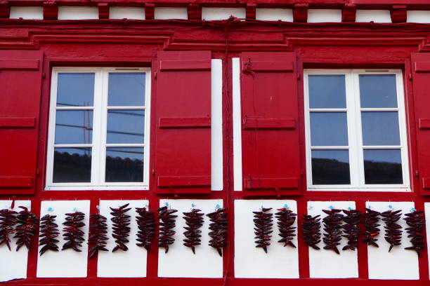 Espelette: drying of peppers, Basque Country