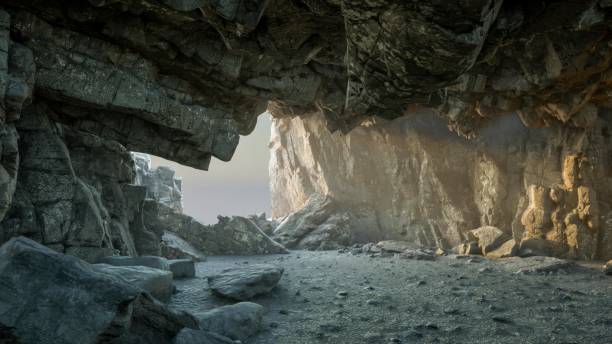 istock The floor of the cave is awash with the setting sun's light. 1703793775