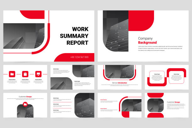 Red company minimalist slide presentation template Presentation template, company Info graphic elements for presentation template Annual report, written cover, brochure, layout, flyer layout template design data catalog digital stock illustrations