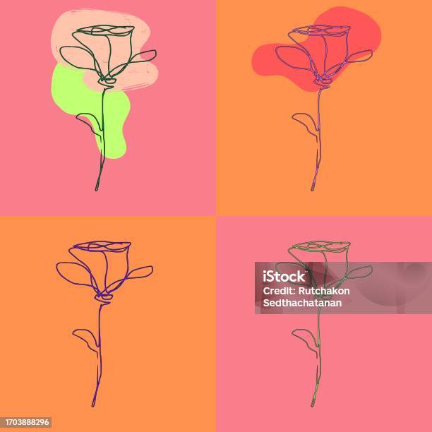 Block Drawing Roses 4 Blocks With Rose Flower Line Art Drawing Stock Illustration ...