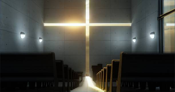 istock An upward perspective capturing the pathway between modern church benches. 1703890964