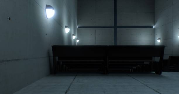 istock An upward perspective capturing the pathway between modern church benches. 1703891490