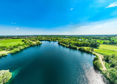 Drone view of Lakes Nature Reserve in UK