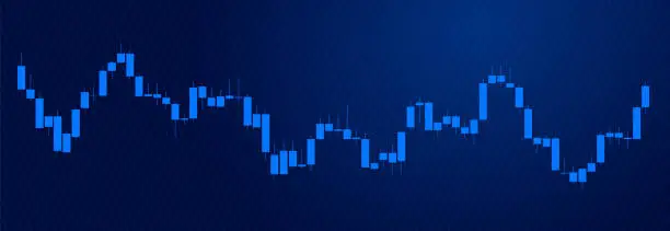 Vector illustration of Trading of stock Chart blue technology Background template. trade Chart of forex, cryptocurrency, stock market and Binary option with Candles and indicators. Exchange buy sell in financial market.
