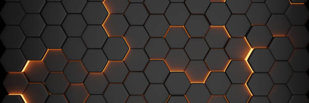 istock Luxury abstract hexagonal black background with gold glow. Banner 3d rendering 1703929193