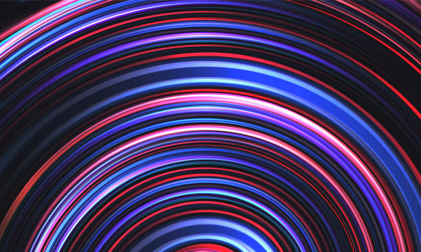 istock Abstract bright background with red and blue circle geometric lines. Futuristic technology concept with rounded lines. 1703969356