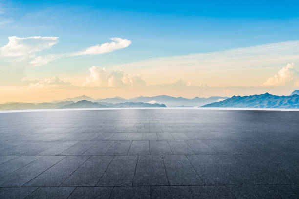 istock Empty floor and mountain natural scenery at sunrise 1703979186