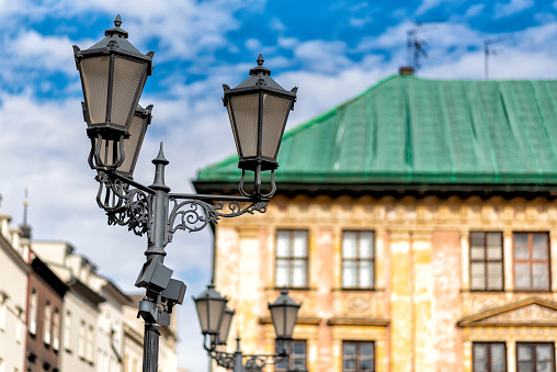 historical street light in the old town of Krakow in Poland