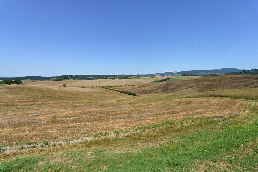 Country landscape near Volterra, in Pisa province, Tuscany, Italy, at summer.
