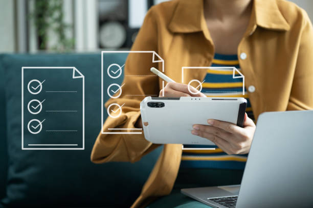 istock Online business contract Electronic signature, e-signing, digital document management, paperless office , working touch screen tablet. 1704037096