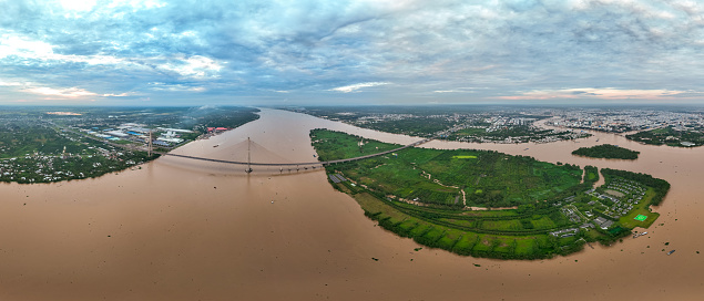 Panoramic photo of Can Tho city and Can Tho river at dawn