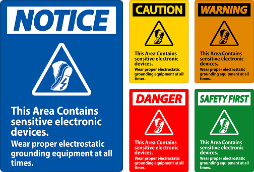 Caution Sign This Area Contains Sensitive Electronic Devices, Wear Proper Electrostatic Grounding Equipment At All Times