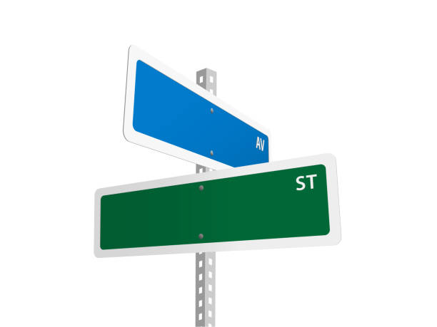 illustrations, cliparts, dessins animés et icônes de panneaux indicateurs bleus et verts avec espace de copie - signalisation routière