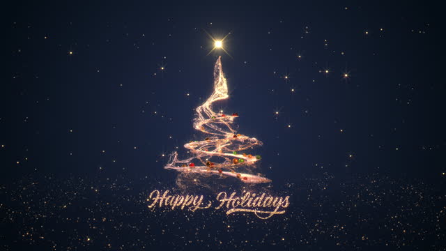Festive Happy Holidays Christmas Tree Greeting card blue background