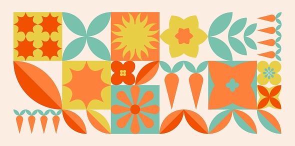 Abstract geometric plant pattern. Natural flower plants shapes. Vector flat illustration. EPS 10