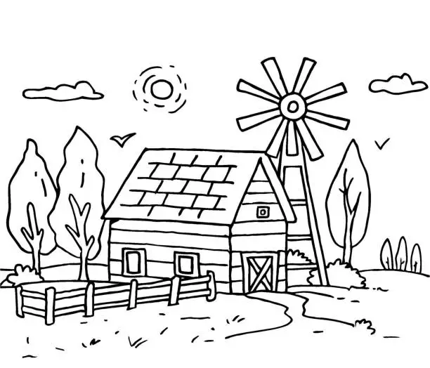 Vector illustration of Hand drawn farm house vector illustration