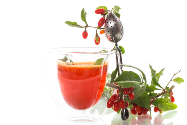 istock Prepared hot drink from ripe goji berries in a glass cup 1704139149