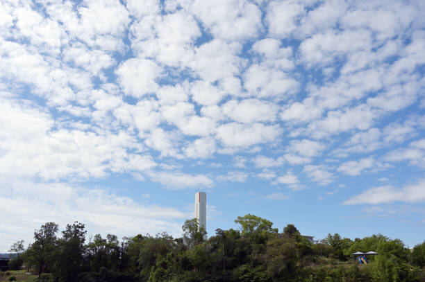 sky, blue, nature, view, landscape, outdoor, background, tree, architecture, tower, cloud, green