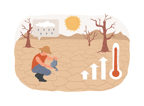 Drought isolated concept vector illustration. Extreme weather condition, erosion problem, lack of rainfall, global warming, combat drought, natural disaster, rough summer heat vector concept.
