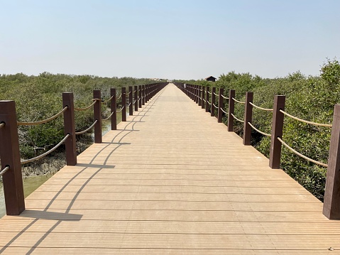 Wooden path on the beach with ocean view. Portugal