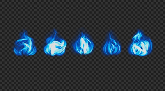 Blue Flames Magic Set Of Realistic Blue Magic Flame Vector Illustration Stock ...