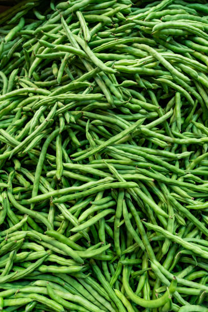 Fresh green beans in the produce aisle at the supermarket - food concepts