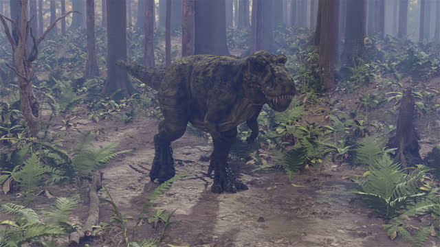 T-Rex walking in the forest