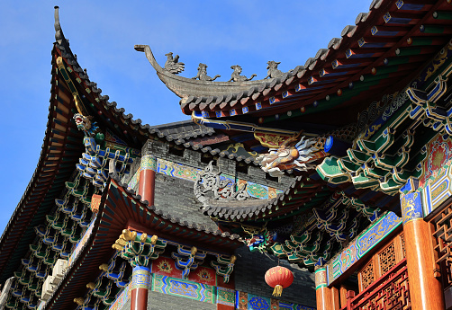 detail of a roof of a buddhist temple in Shenzhen China