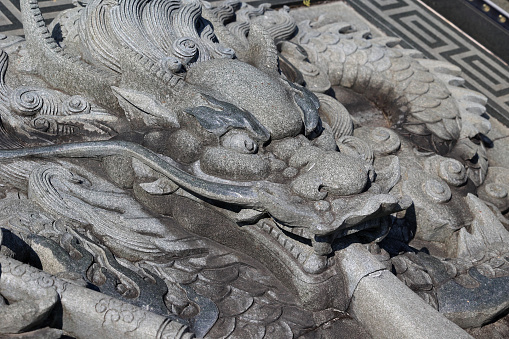 Close-up of ancient Chinese traditional carved dragon