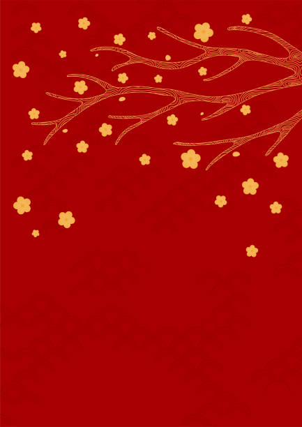 伝統的なアジアの背景、木の枝、花 - color image colored background tree branch点のイラスト素材／クリップアート素材／マンガ素材／アイコン素材