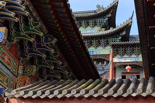 detail of a roof of a buddhist temple in Shenzhen China