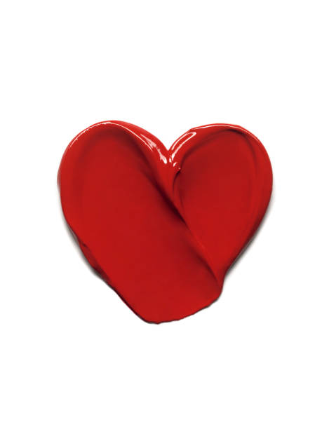하트 모양의 빨간 립스틱 광택 질감, 흰색 배경에 분리된 질감 스트로크. 화장품 견본 - valentines day flash 뉴스 사진 이미지