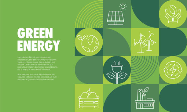 green energy banner design vector illustration. environment, renewable energy, clean energy, zero waste. - 可持續能源 幅插畫檔、美工圖案、卡通及圖標