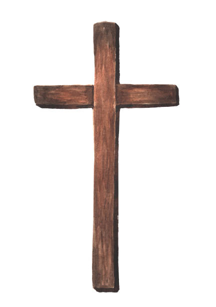 istock Wooden catholic cross. Hand drawn watercolor illustration isolated on white background 1704229361