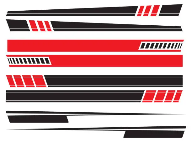 Vector illustration of Vector Auto Racing Car Decal Racing Red And Black Stripes Pattern Speed Label Stickers Design Backgrounds Collection