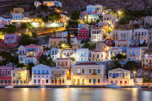 Night View of Ano Symi, Dodecanese islands, Greece