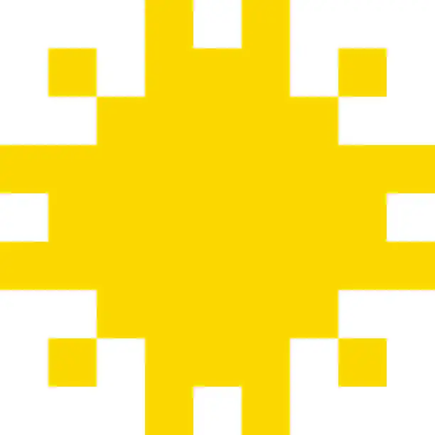 Vector illustration of Sun cartoon icon in pixel style.