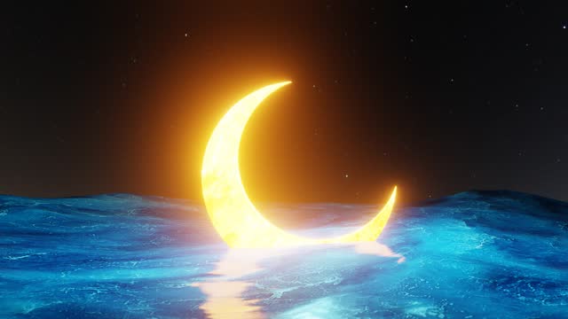 Crescent Moon with Stars and Portals to the Metaverse 3D Loop Animation
