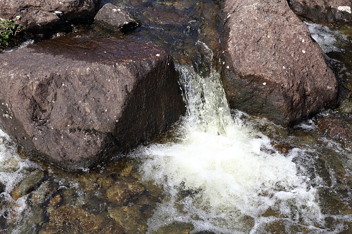 Mountain Stream foams with fresh oxygen as it meanders through rocks.