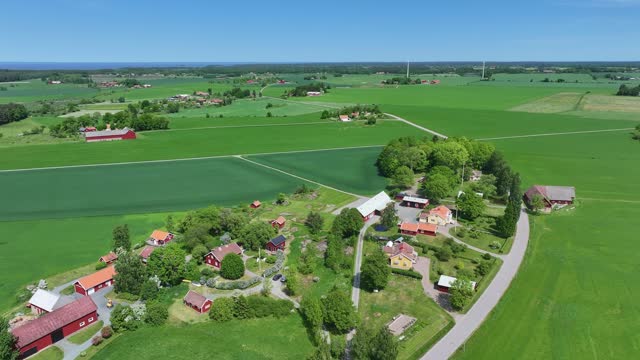 Swedish rural village and green fields