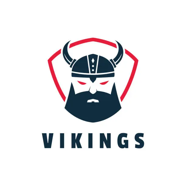 Vector illustration of Hand Drawn Viking Head Helmet Logo Template