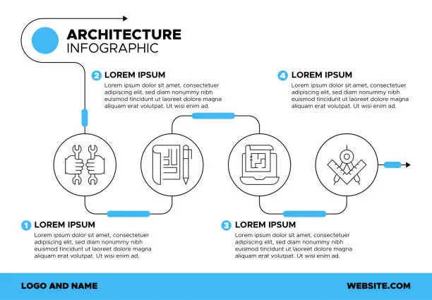 Vector illustration of Architecture Infographic Template: Blueprint, Engineer, Tools, Construction