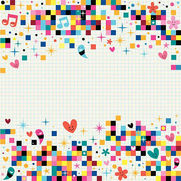 Vector illustration of fun pixel squares note paper background