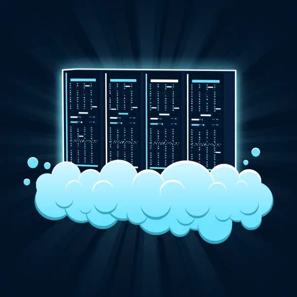 Vector illustration of Group of server racks on the cloud