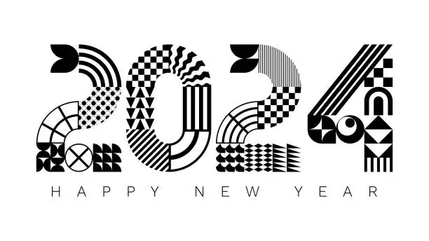 Vector illustration of 2024 modern geometric lettering New Year card.