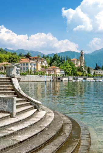 View of Tremezzo from the public Promenade at Lake Como,italian Lake District,Italy